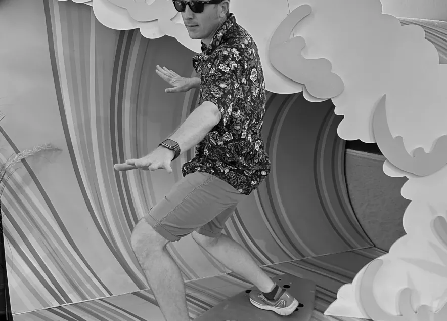 Brian is great at surfing